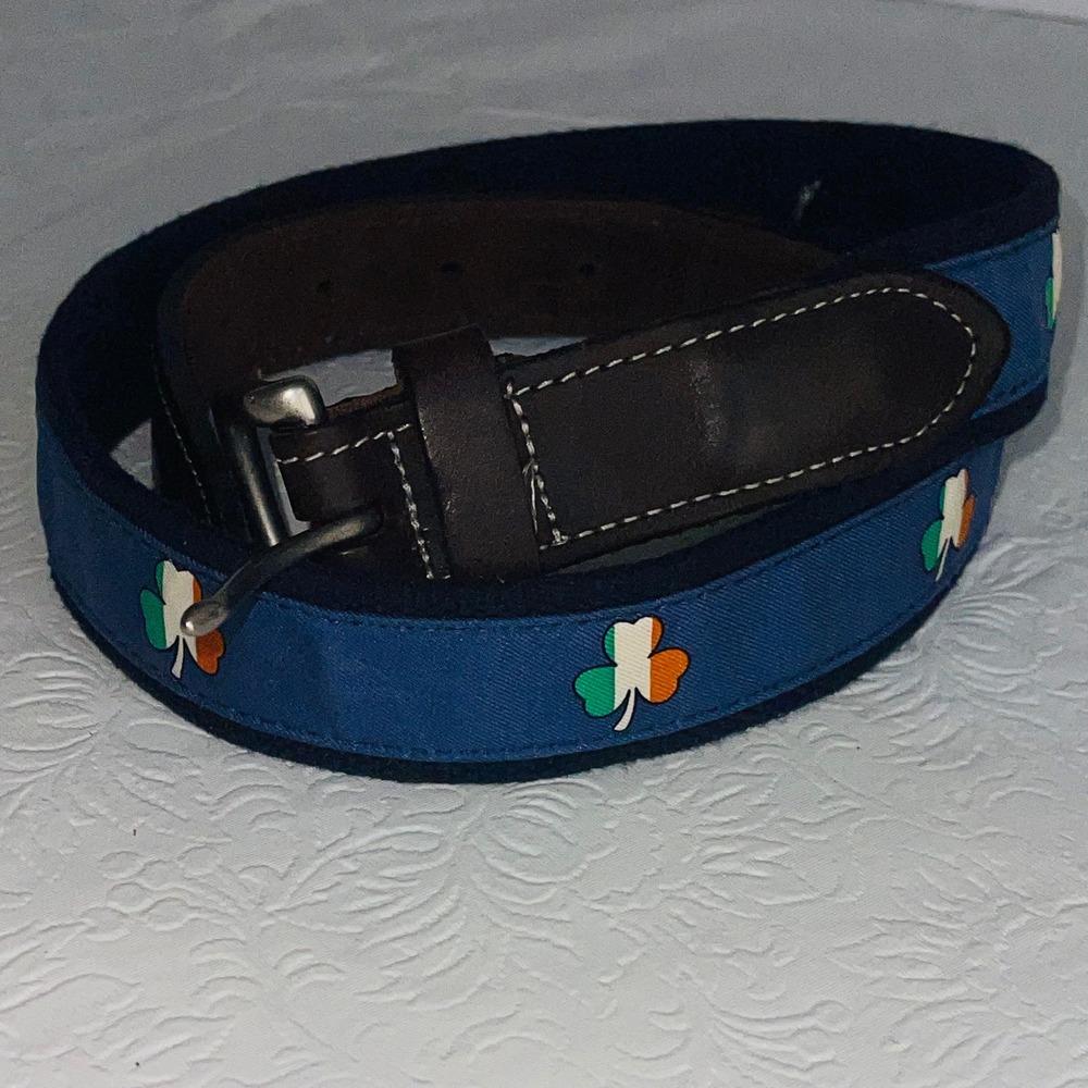 Vineyard Vines Men's Irish Flag Shamrock Canvas & Leather Belt 32 USA